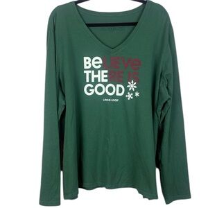 Life is Good "Believe There Is Good" Green Long sleeve V-Neck Crusher Tee